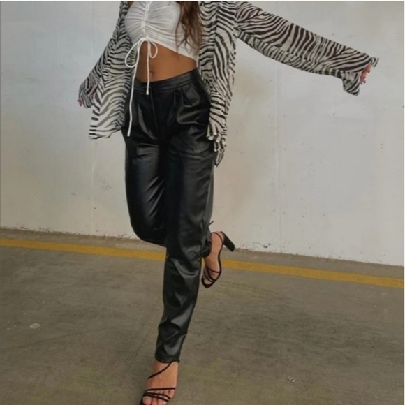 Princess Polly Pants - PRINCESS POLLY High Rise Faux Leather Black Straight Leg Pants